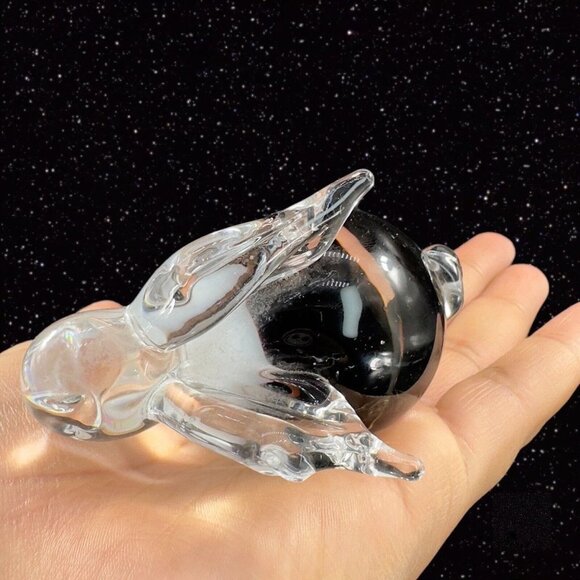 Whimsical Art Glass Bunny Rabbit Figurine Clear With White Black Figurine Glass - Picture 3 of 11